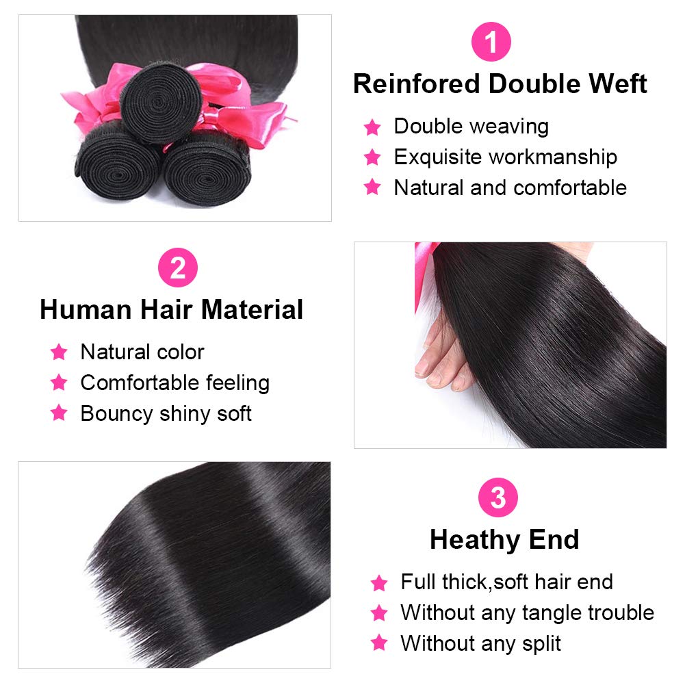 12A Brazilian Straight Hair Bundles Length 12 14 16 inch Brazilian Hair Bundles Straight Human Hair Bundles Natual Black Color 300g Total Cheap Hair Romface 12/14/16 Inch 3 Bundles Natural Color