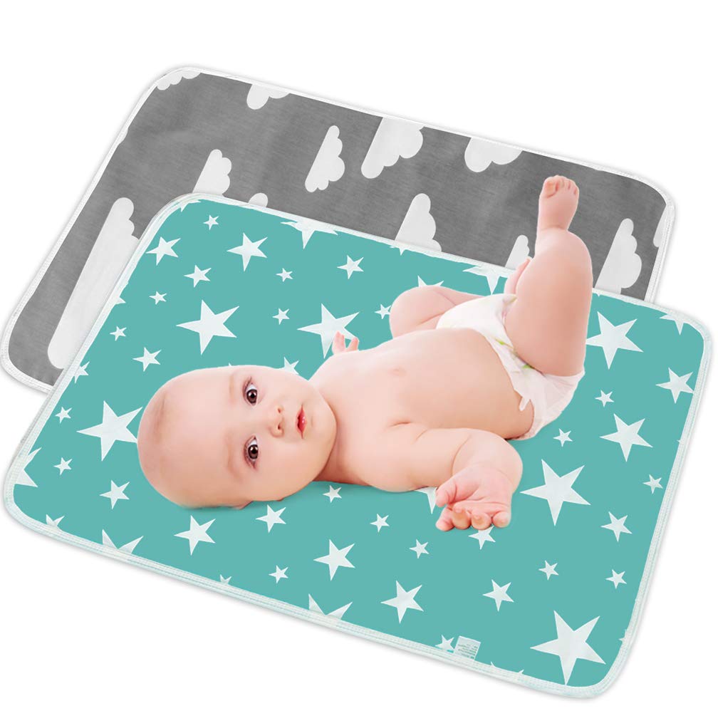 Baby Diaper Changing Pad, SACONELL 2 Pack Waterproof Diaper Changing Mats Infants Bed Pad Play Mat Portable Changing Pad Printed Changer Mat Liner(Grey&Green) Grey/Green