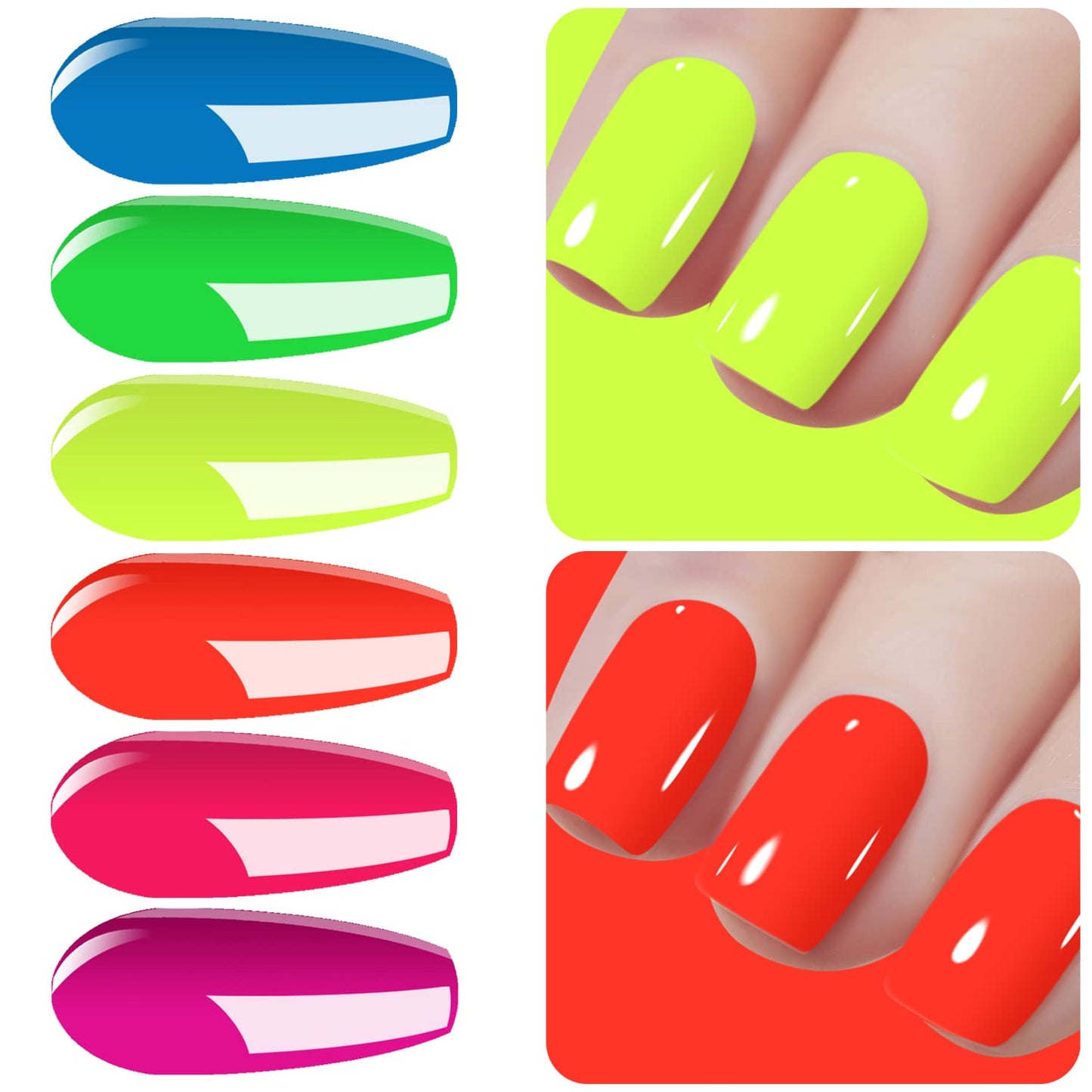 Vishine Gel Nail Polish Starter Kit - 6PCS Neon Yellow Green Orange Red Gel Nail Varnish Soak Off Bright Color UV LED Manicure Gift Set 8ML