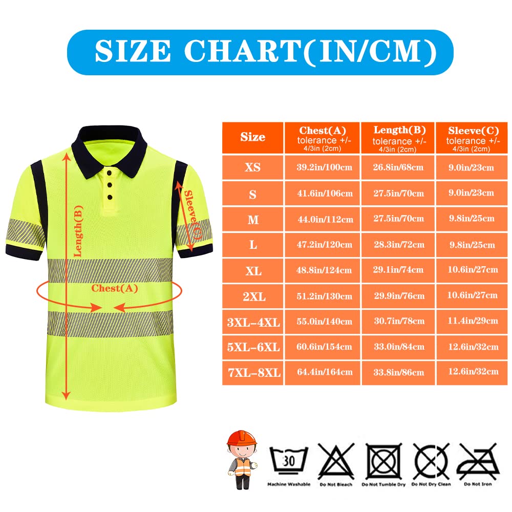 AYKRM High Vis Visibility Short Sleeve Polo T Shirt hi vis t Shirts Hi Vis High Viz Visibility Short Sleeve Safety Work hi vis t Shirt M Plus Yellow