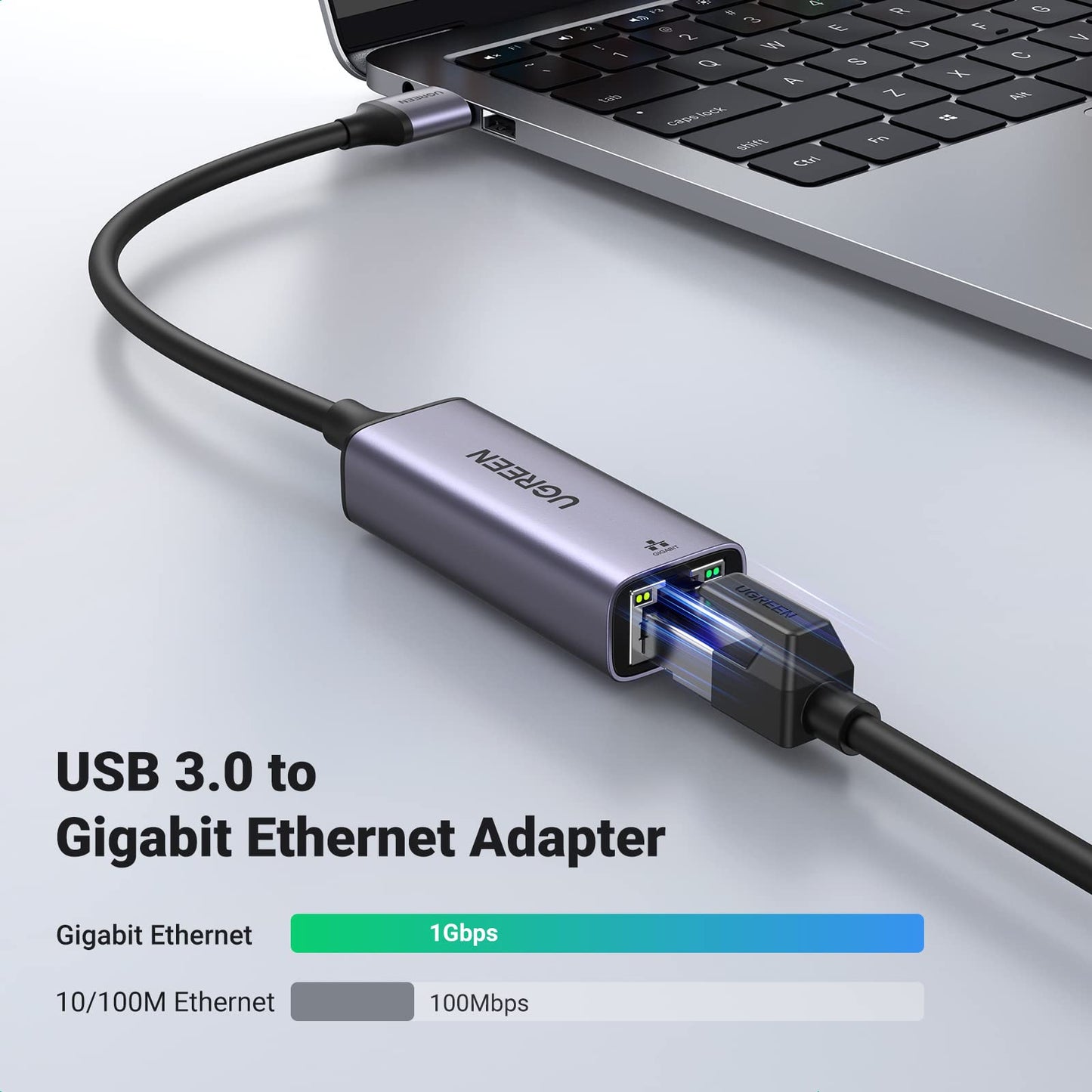 UGREEN USB Ethernet Adapter, USB 3.0 to1000 Mbps Gigabit Network Adapter, Aluminum RJ45 LAN Internet Adapter Driver Free Compatible with Switch, MacBook Pro 2022 2020 2018,TV Box,XPS,Steam Deck 15 cm Silver