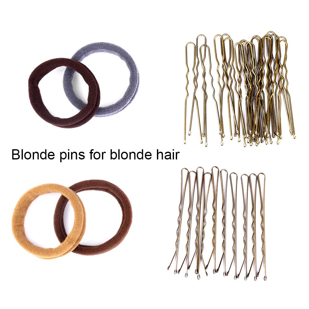 Zingso 4 Pcs Women Girls Hair Accessories Ring Style Mesh Donut Hair Bun Shaper Maker Set with Elastic Bands, Pins for Dance Ballet Chignon (Blonde) Blonde