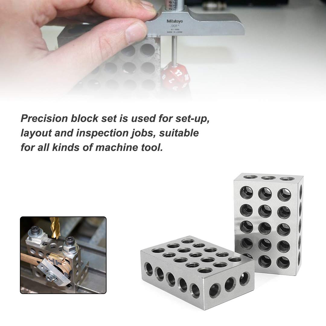 2Pcs 1-2-3 Precision Blocks Ultra Precision Blocks Set Matched Machinist 123 Hardened Milling Tool 23 Holes