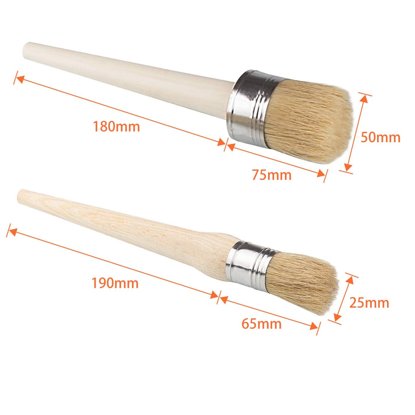 ASelected 2 Pack Furniture Paint Brushes for Chalk Paint 25mm 50mm Natural Bristle Round Wax Brush Set for Painting Waxing Furniture Home Decor Pottery Glazing