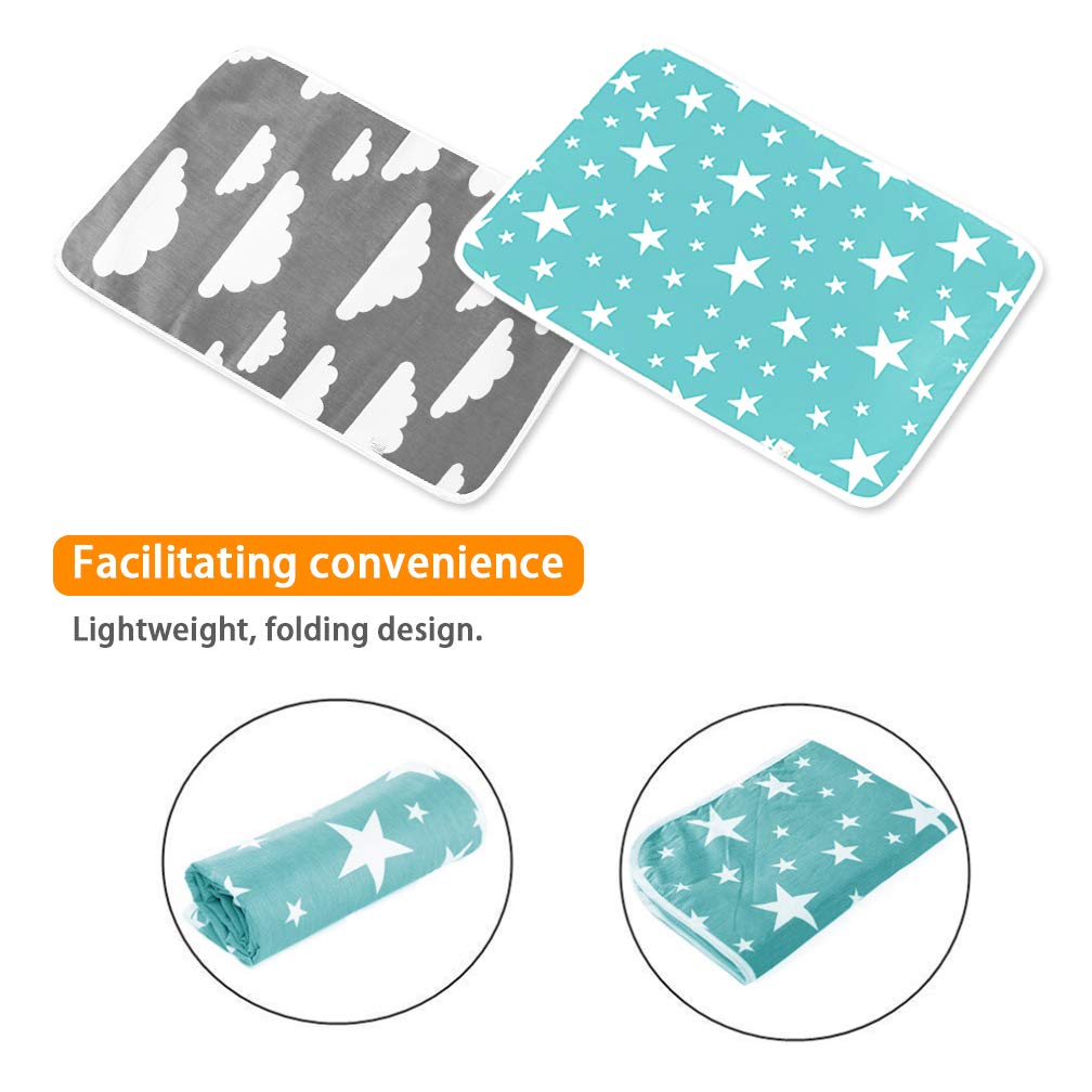 Baby Diaper Changing Pad, SACONELL 2 Pack Waterproof Diaper Changing Mats Infants Bed Pad Play Mat Portable Changing Pad Printed Changer Mat Liner(Grey&Green) Grey/Green