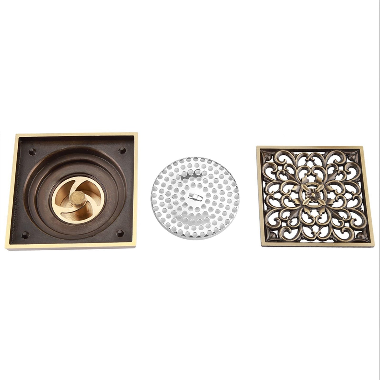 10 CM Floor Drain Antique Brass Waste Drain Strainer Cover Grate for Home Kitchen Bathroom Toilet Laundry Garden Outdoor (#1)