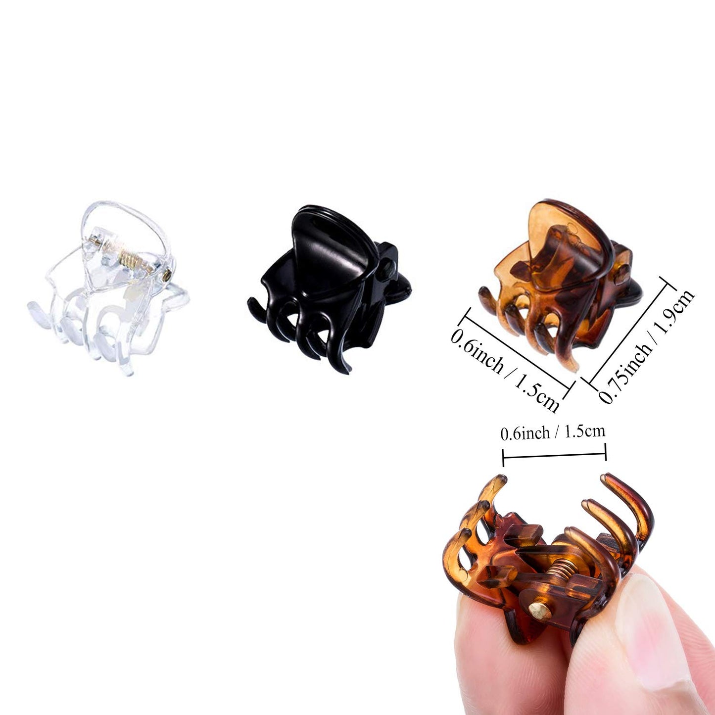 72 Pcs Small Hair Clips, Funtopia Mini Claw Clips Claw Hair Clips for Women and Girls, Plastic Tiny Hair Clamps with a Box (Black, Brown and Clear) Black, Brown and Clear