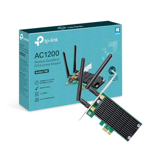 TP-Link AC1200 Dual Band Wireless PCI Express Adapter with Two Antennas, PCIe Network Interface Card for Desktop, Low-Profile Bracket Included, Supports Windows 11/10/8.1/8/XP (32/64 bit)(Archer T4E) AC1200 Mbps