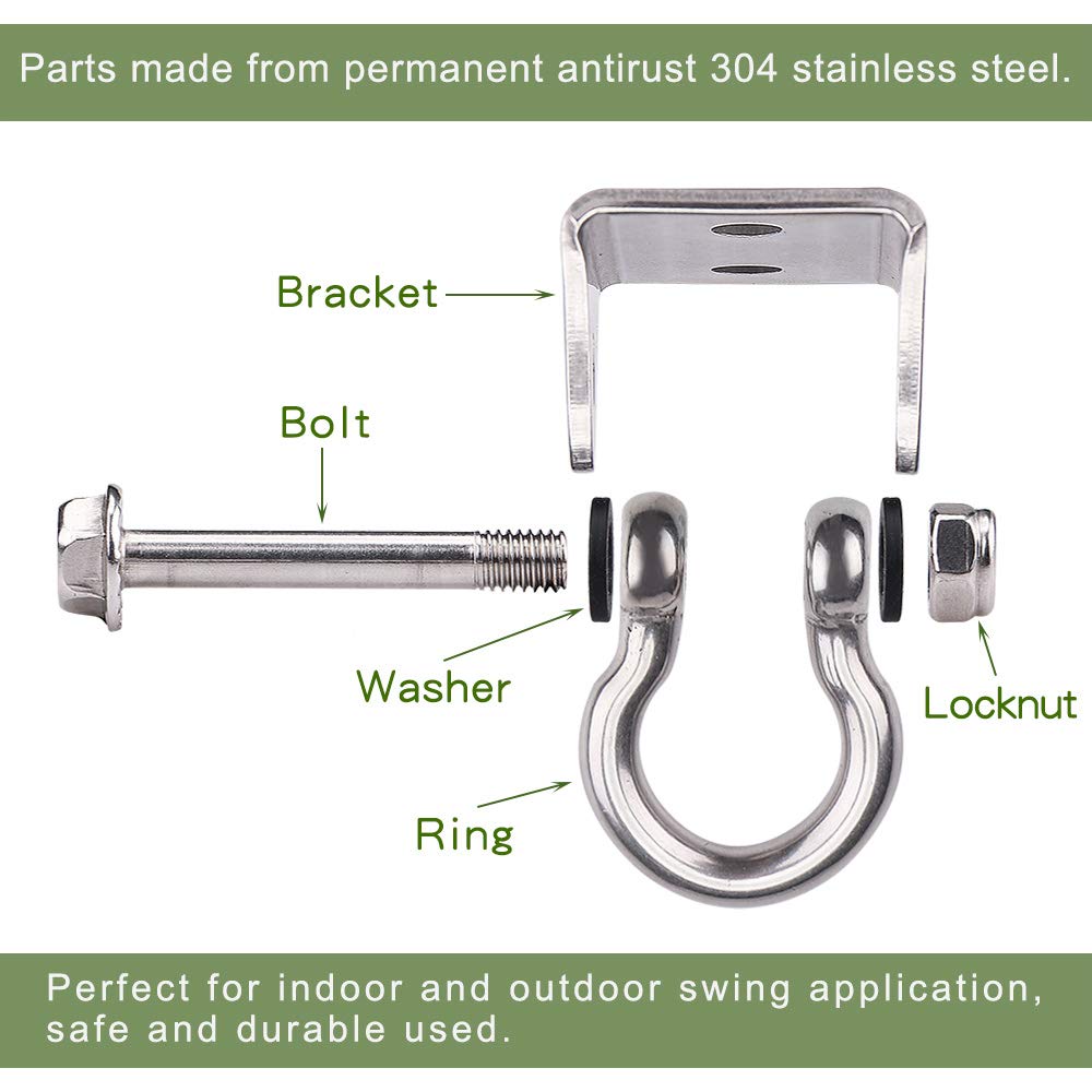 Waremaid Set of 2 Heavy Duty 180° Swing Hangers, Stainless Steel Swing Hook for Ceiling Wooden Porch Swing Hanging kit Playground Gym Rope Boxing Bag Hammock Chair Yoga Mount 1000 lb Capacity 2 Pack 180° Swing Hanger