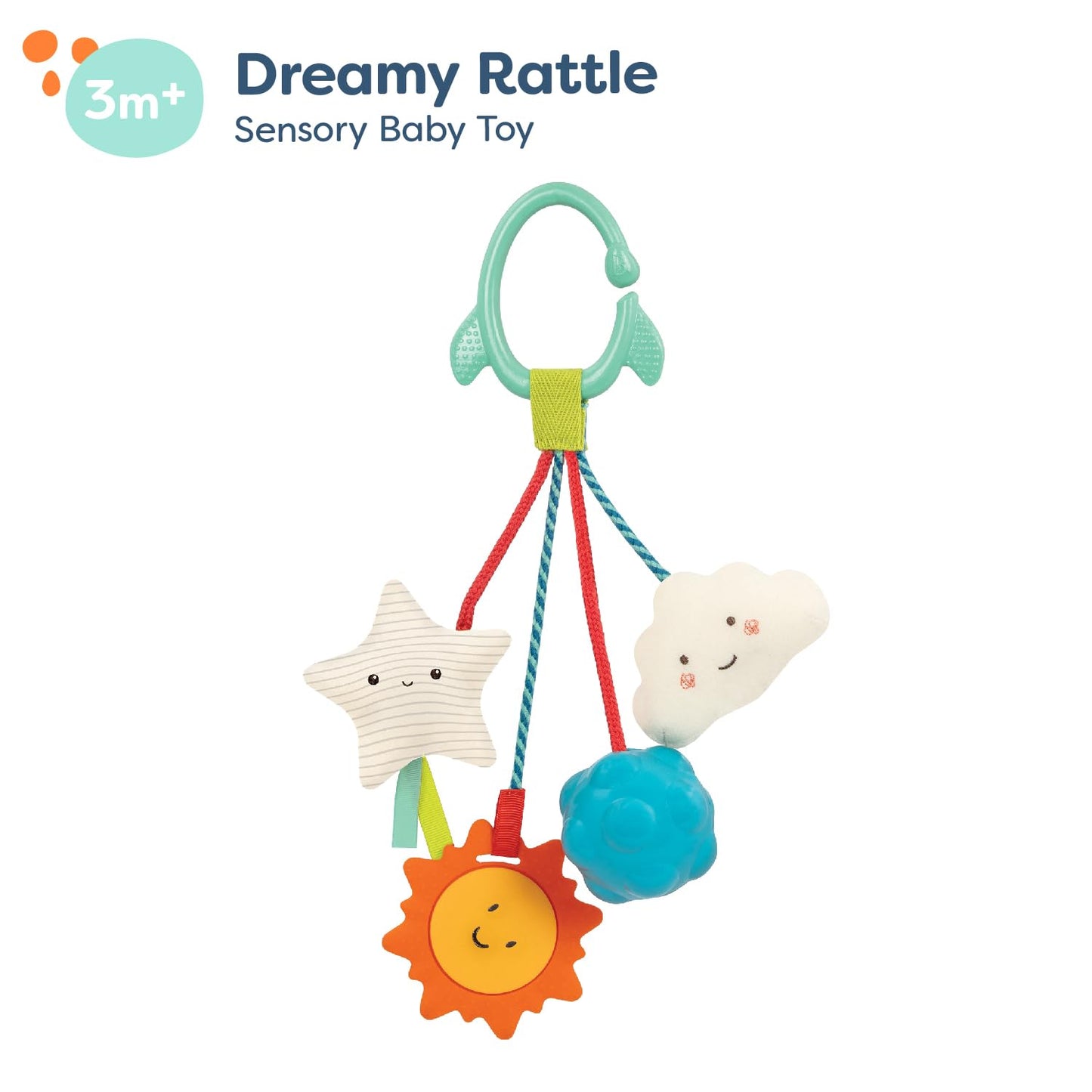 B. toys – Baby Toy – Sensory Baby Rattle – Hanging Toys for Car Seat, Stroller, Crib, Play Gym – Soft & Crinkly – Fun Activity for Infants, Babies – Dreamy Rattle – 0 Months + Space