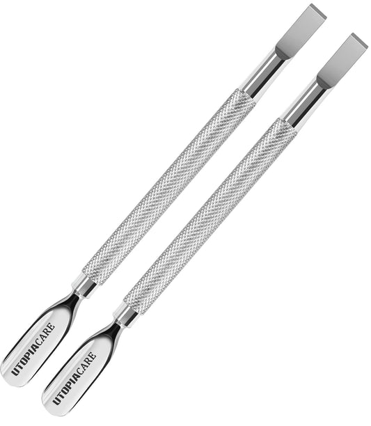 Utopia Care Cuticle Pusher and Spoon Nail Cleaner 2Pack - Professional Grade Stainless Steel Cuticle Remover and Cutter - Durable Manicure and Pedicure Tool - for Fingernails and Toenails