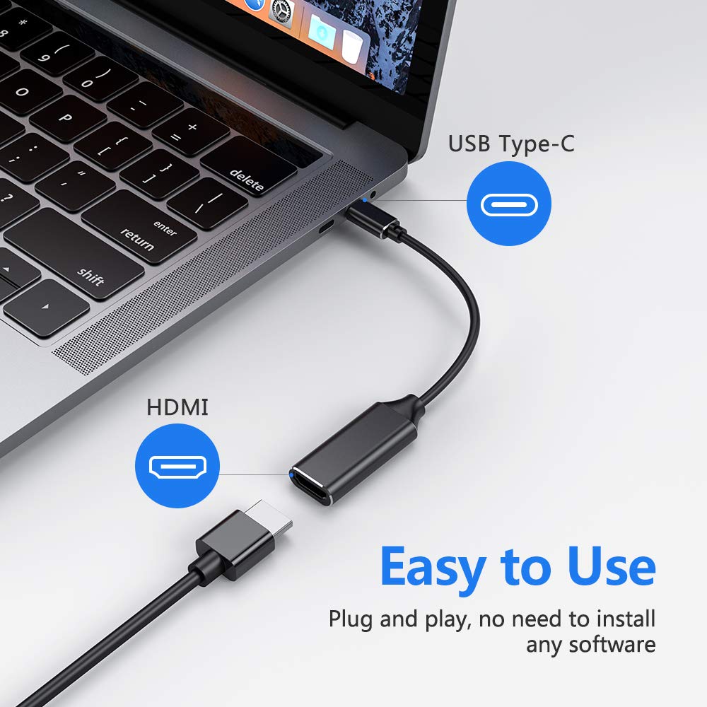 USB C to HDMI Adapter, Type c to HDMI 4K Adapter (Thunderbolt 3 Compatible) with Video Audio Output for iPhone 15,MacBook Pro 2018/2017/2016, Samsung Note 9/S9/Note 8/S8, Huawei Mate 20 and More Black