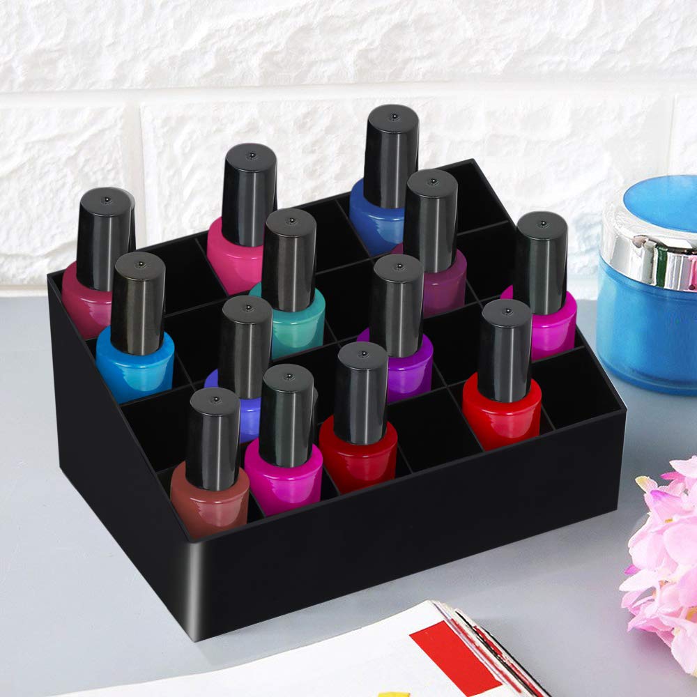 TRIXES Lipstick Organiser, Lipstick Holder – 24 Slots – Acrylic Display Stand Case - Makeup Storage Organizer, Acrylic Display Stand for Lipsticks, Essential Oils, Jewellery, Make-Up - Black Black Organiser - 24 Slots