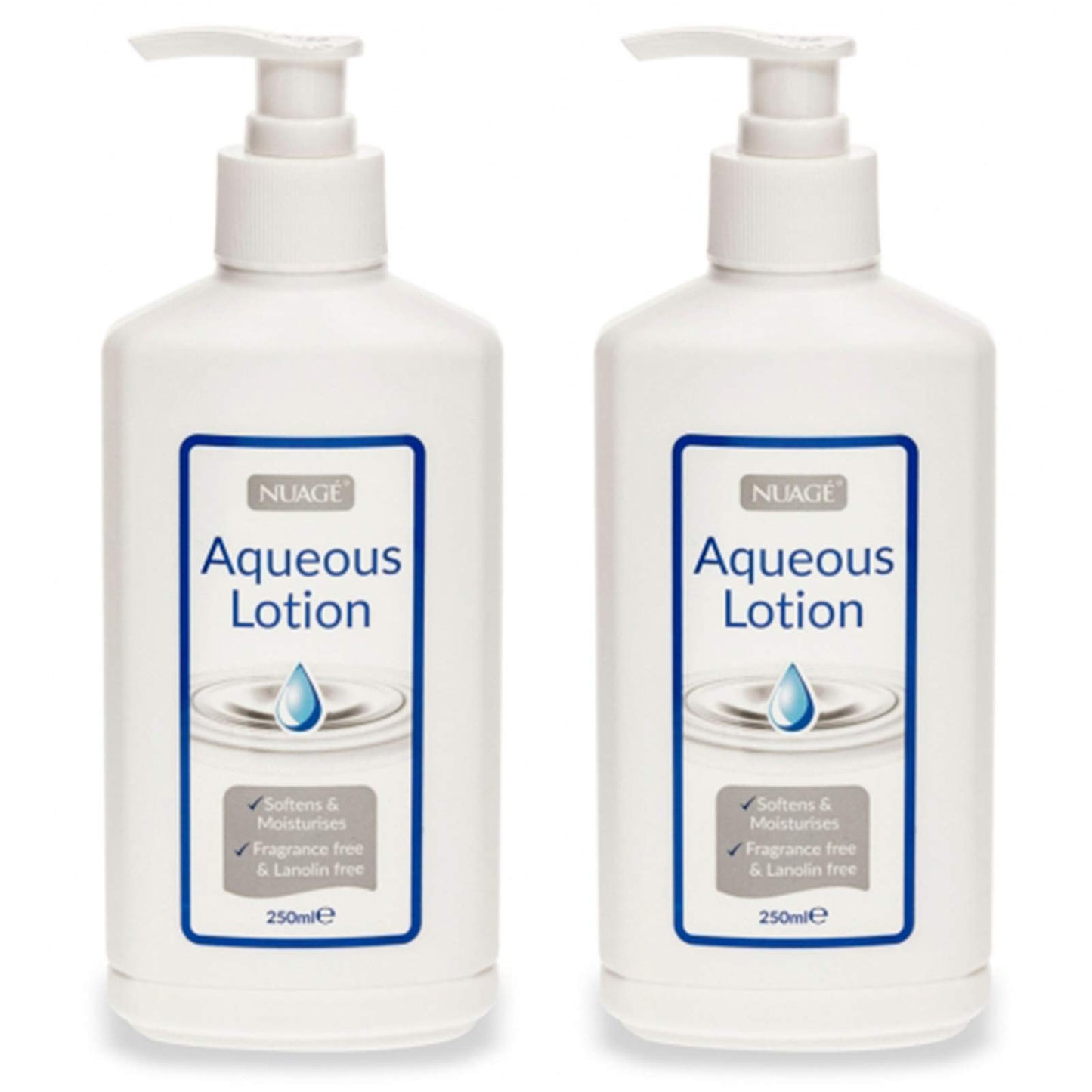 2 x Nuage Moisturising Aqueous Cream Lotion Pump Dispenser 250ml