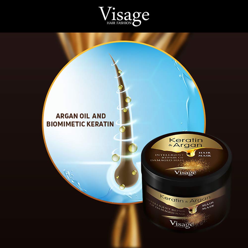 Visage Professional Hair Mask Argan Oil & Keratin | Hair Repair Treatment For Dry Damaged Hair | Hydrating And Nourishing | Deep Moisturising Hair Mask | Premium Hair Product 500Ml