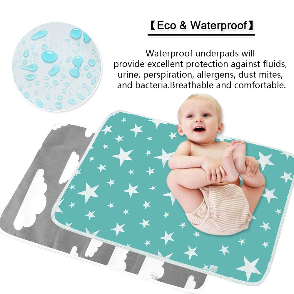 Baby Diaper Changing Pad, SACONELL 2 Pack Waterproof Diaper Changing Mats Infants Bed Pad Play Mat Portable Changing Pad Printed Changer Mat Liner(Grey&Green) Grey/Green