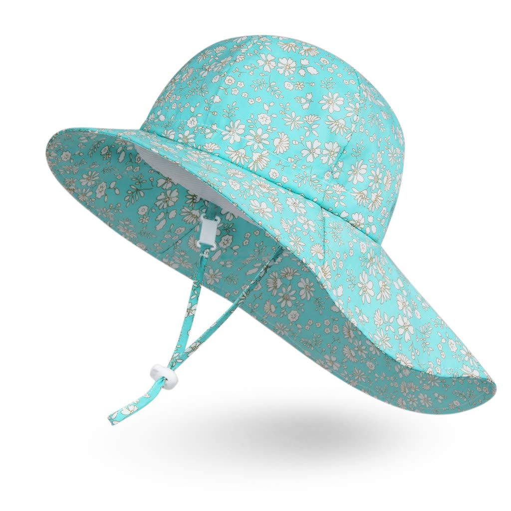 Ami&Li Baby Kids Summer Flap Cover Cap Cotton Anti-UV UPF 50+ Sun Shade Hat M Floweret cyan