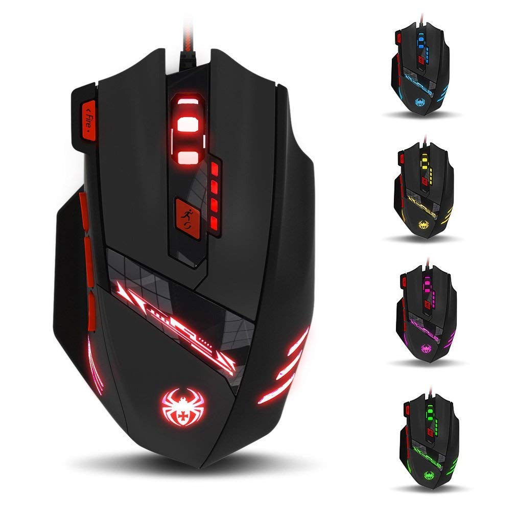 zelotes T90 Gaming Mouse 9200 DPI, 8 Programmable Buttons Multi-Modes LED lights USB Gaming Mice, Weight Tuning for Laptop, Desktop, PC, Macbook - Black