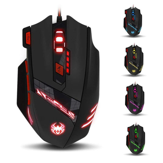 zelotes T90 Gaming Mouse 9200 DPI, 8 Programmable Buttons Multi-Modes LED lights USB Gaming Mice, Weight Tuning for Laptop, Desktop, PC, Macbook - Black