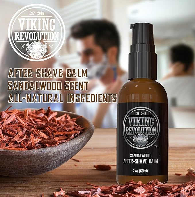 Viking Revolution Aftershave Balm for Men for Sensitive Skin - Sandalwood Scent - Soothes and Moisturizes Face After Shaving - Eliminates Razor Burn for A Silky Smooth Finish - After Shave Balm Men