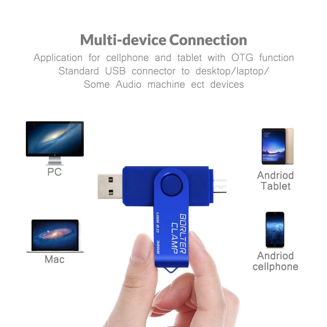 32GB OTG Memory Stick Dual USB Flash Drive, Thumb Drive with Micro USB Drive Port for Android Smartphone Tablet & Computer (Blue) 32GB Blue