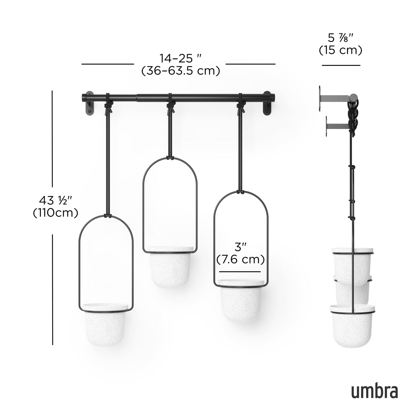 Umbra Triflora Hanging Planter for Window, Indoor Herb Garden, White/Black, Triple, 3 Pots