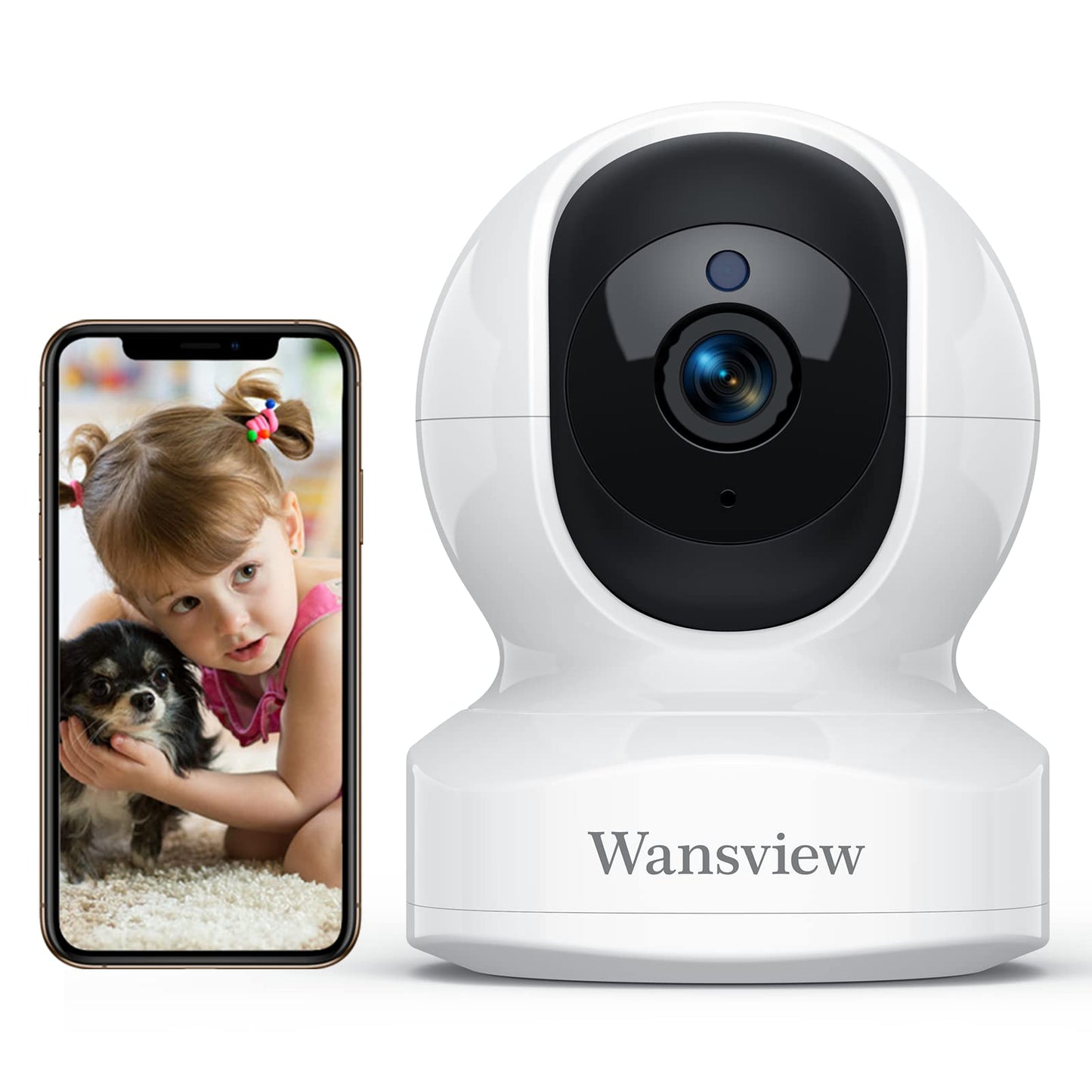 wansview WiFi IP Baby Camera, 2K Wireless Home Security Camera Indoor for Baby, Elder, Pet Camera Monitor with Real-time Alert, 2-Way Audio Night Vision Pan Tilt Zoom, Works with Alexa Q5 White