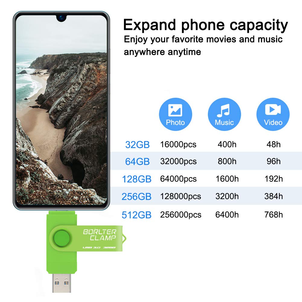 32GB Dual USB 3.0 Flash Drive OTG Memory Stick, Pendrive with microUSB Drive for Android Phone, Tablet and Computer (Green) 32GB Green