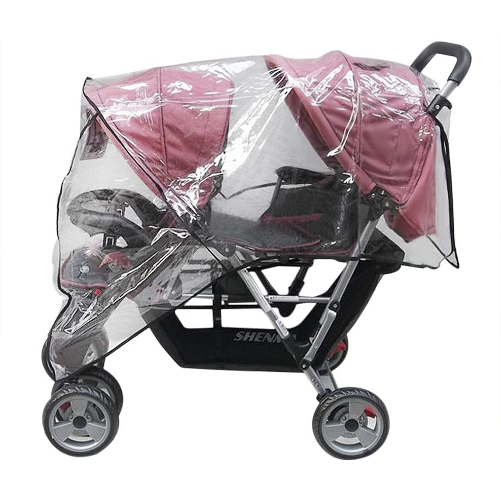 Universal Stroller Raincover Twins Strollers Double Tandem Baby Stroller Transparent PVC rain Cover for Pushchair Pram Buggy Rainproof Windproof Rain Cover with Canopy Tandem Twin Buggy Raincover