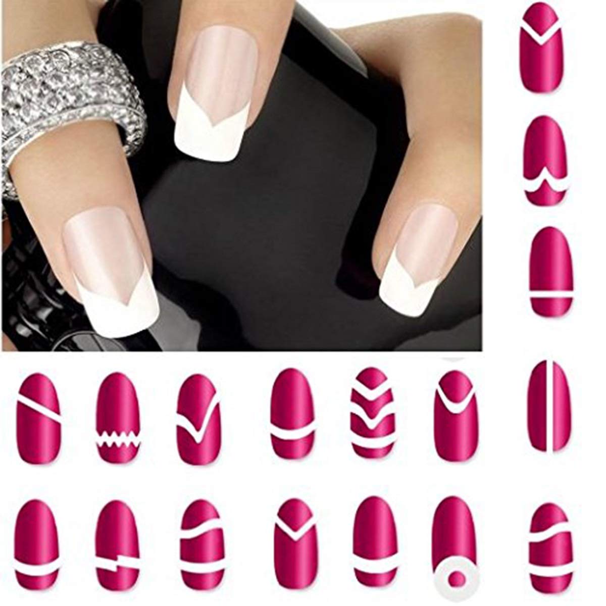 24 Sheet Nail Art Sticker, Manicure Tool Nail Art Stencils French Tip Guides Stickers Form Fringe Guides Vinyl