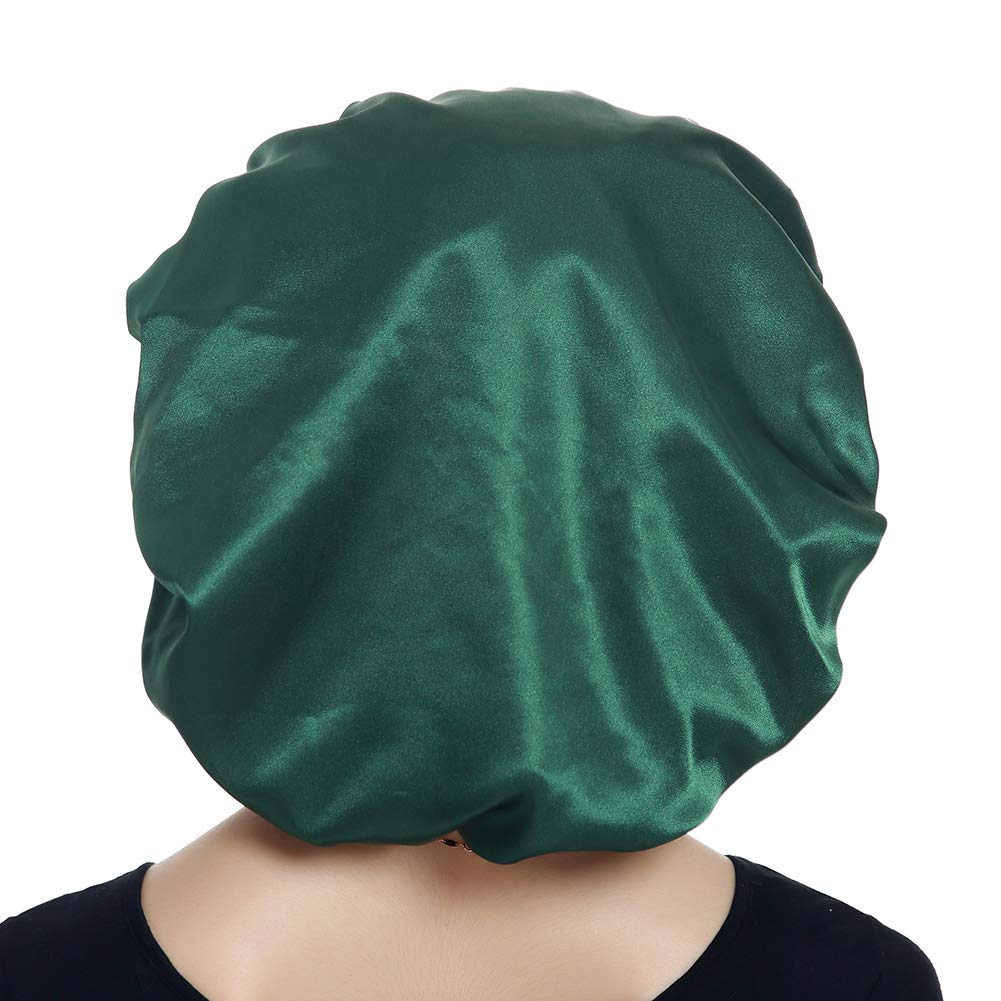 Alnorm Double Layered Satin Bonnet Oversized Sleep Cap for Hair Loss Women Green One Size