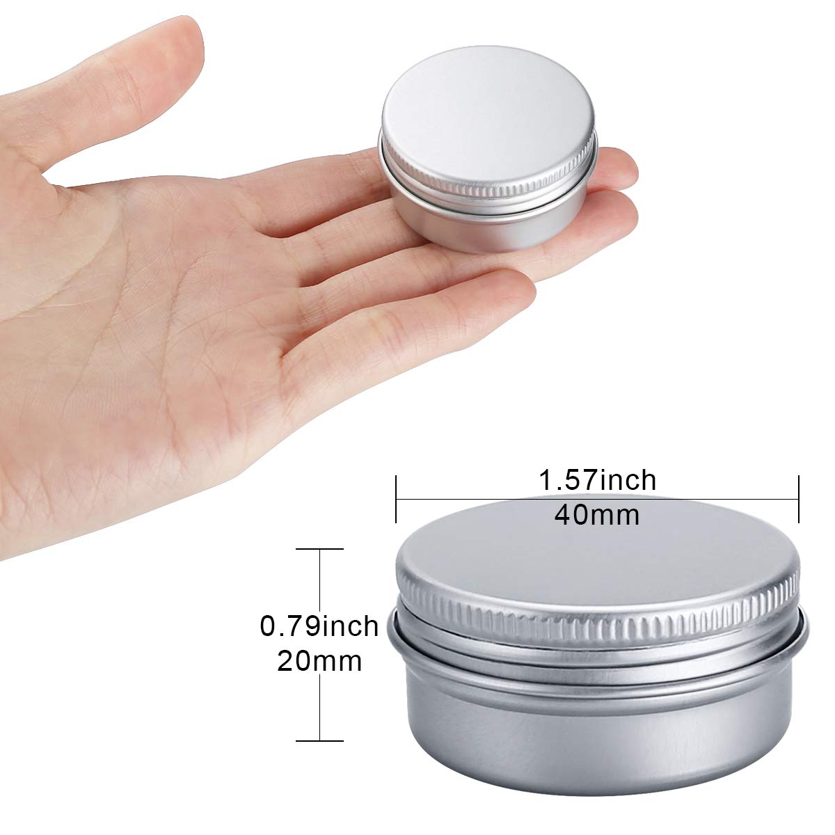 20pcs Empty Cosmetics Container Pots Aluminium Tin Jars with Screw Lids, Labels and Mini Spatula for Cream, Sample, Powder, Makeup Storage (20ml) Silver