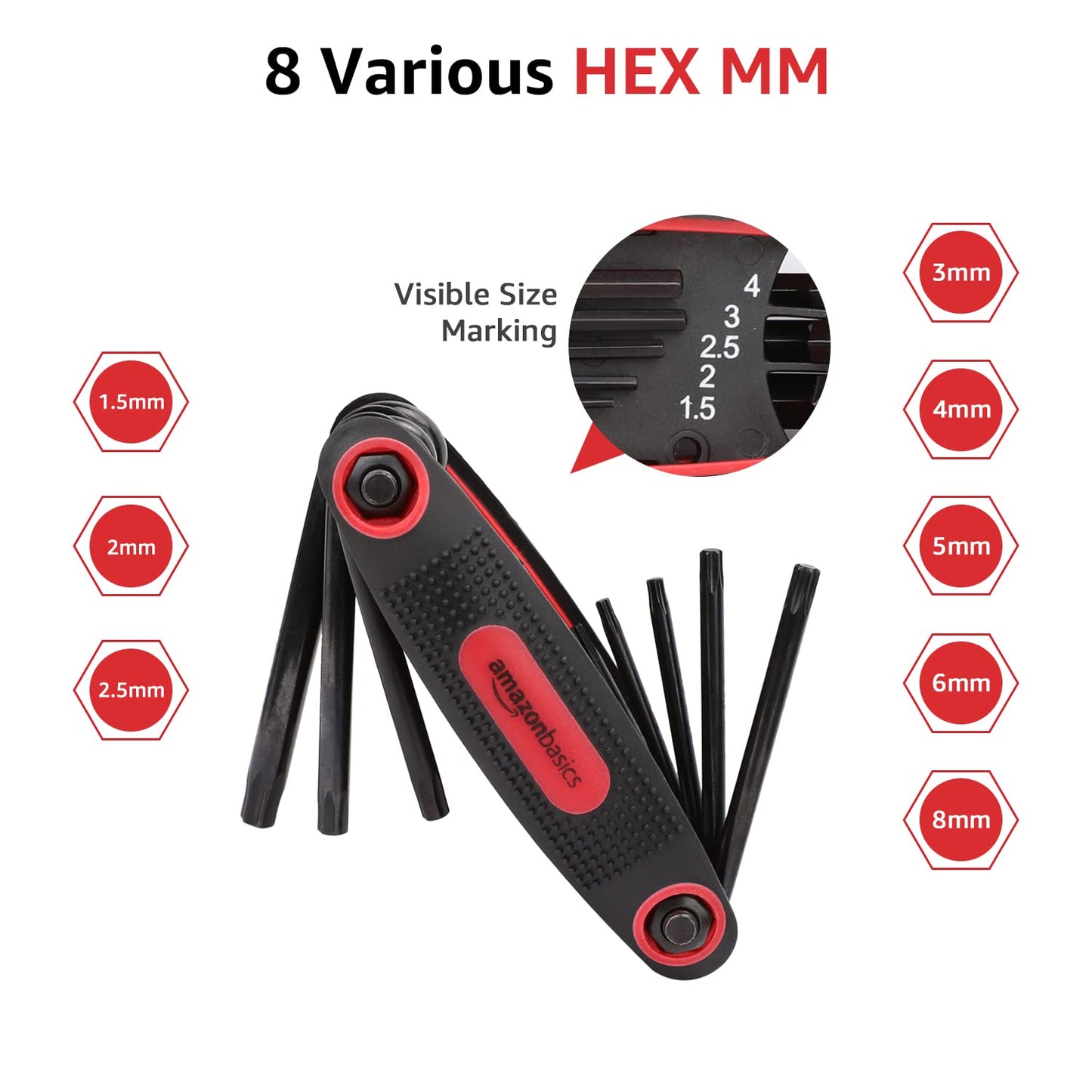 Amazon Basics Folding Hex Key Set - 3-Pack, Metric/SAE/TORX