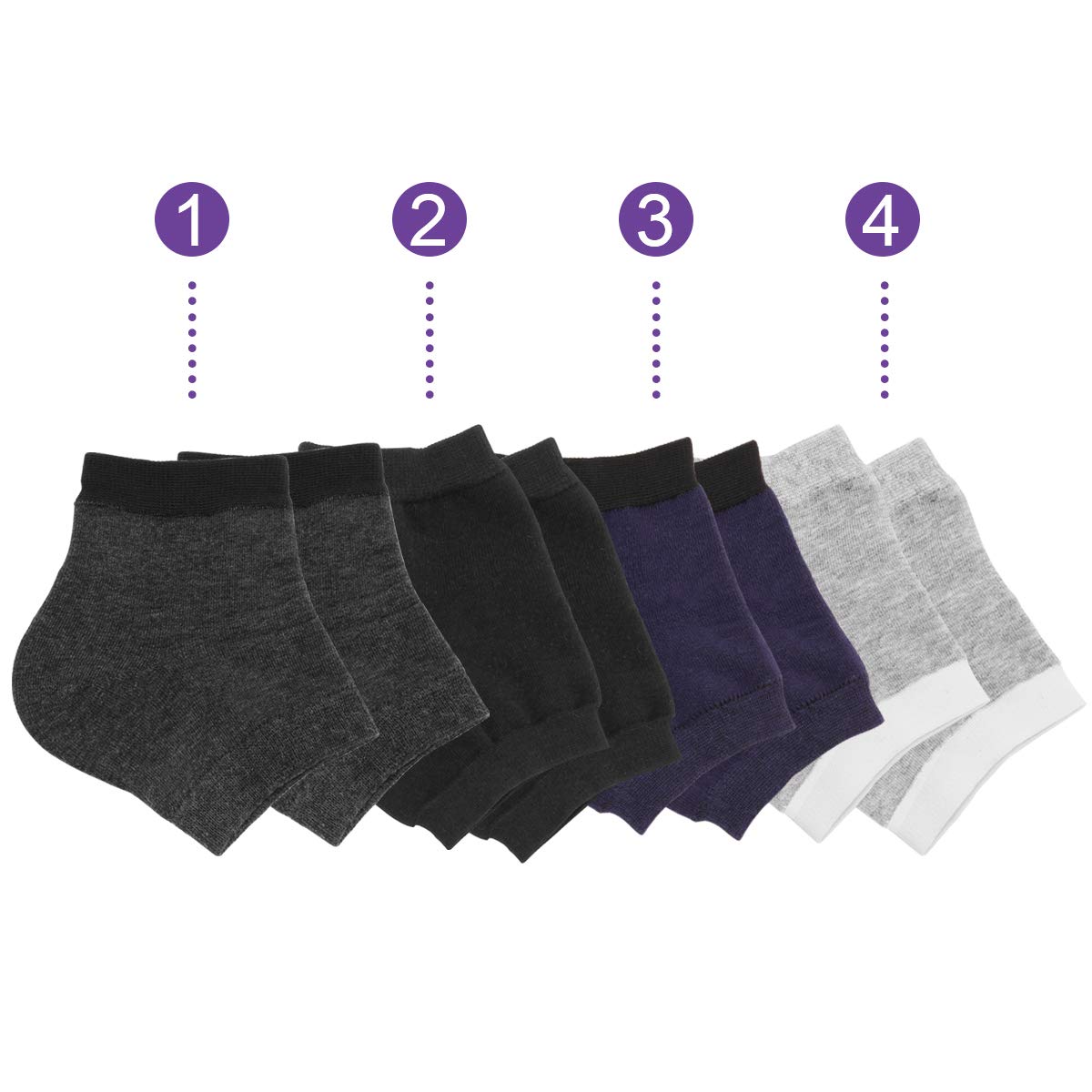 4 Pairs Heel Moisturizing Socks, Spa Lotion Gel Socks for Dry Cracked Heels, Open Toe Socks for Men and Women for Heal, Treat Dry While You Sleeping