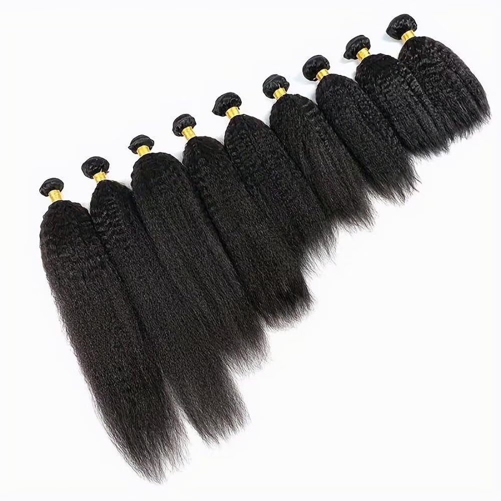 UNILO human hair bundles 12A, yaki straight bundles human hair Brazilian kinky straight hair bundles 8 10 12 Inch Total 300G Double Weft Sewing no shedding hair.