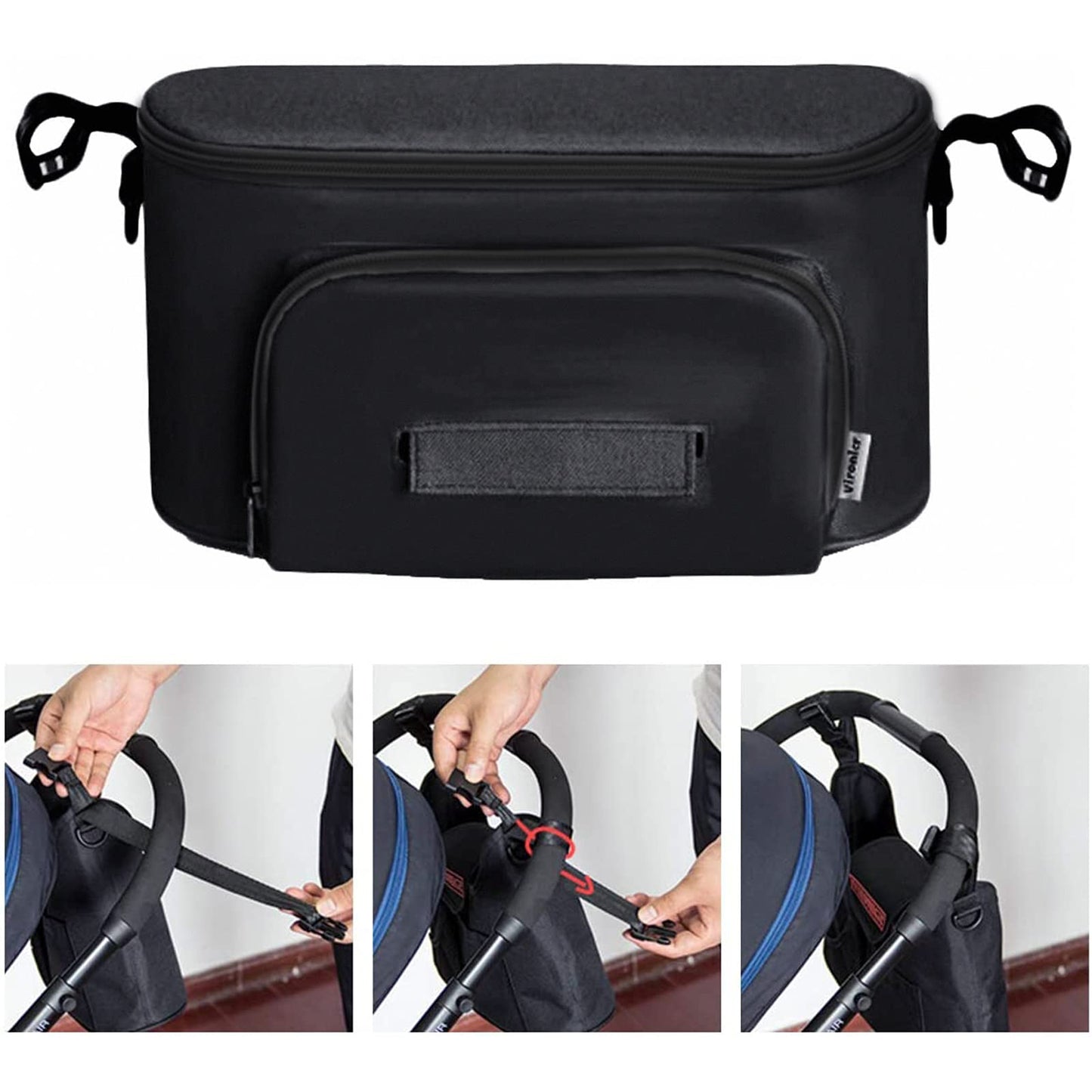 ZONSUSE Multifunctional Baby Bag, Baby Stroller Storage Bag, Hanging Nappy Bag, with Velcro, Waterproof, Universal Black