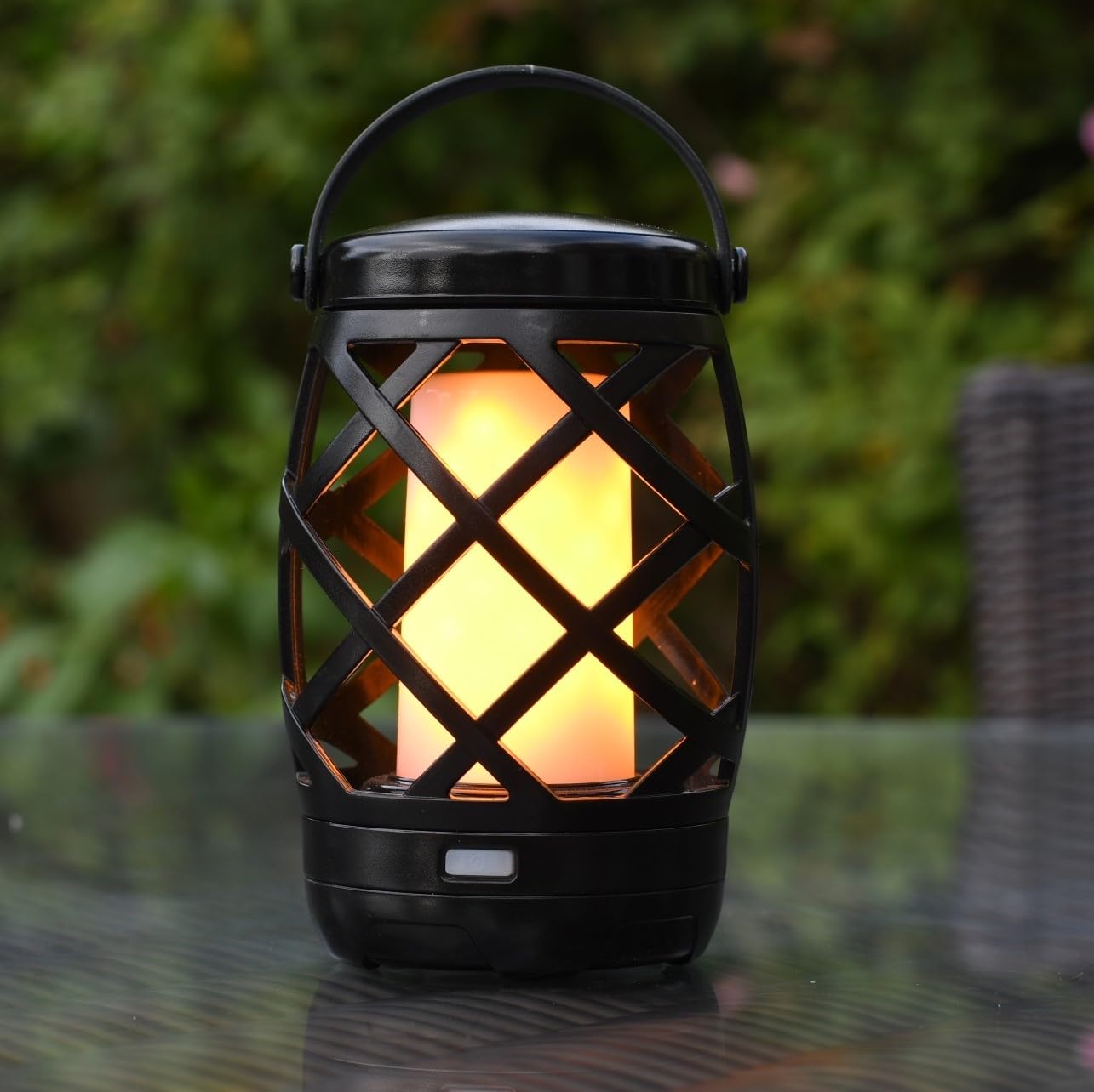 Auraglow Battery Operated Flickering Flame Outdoor Garden Hanging Gazebo Light LED Camping Lantern Table Lamp with Timer