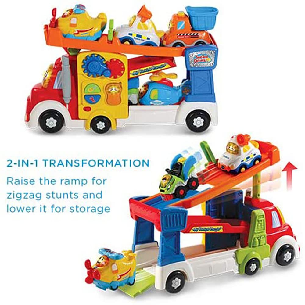 VTech Toot-Toot Drivers Big Vehicle Carrier, Baby Interactive Toys for Toddlers, 2-in-1 Car Carrier with Two Mini Vehicles, Cars with Sounds and Music, for Kids Aged 1 to 5 Years, English Version