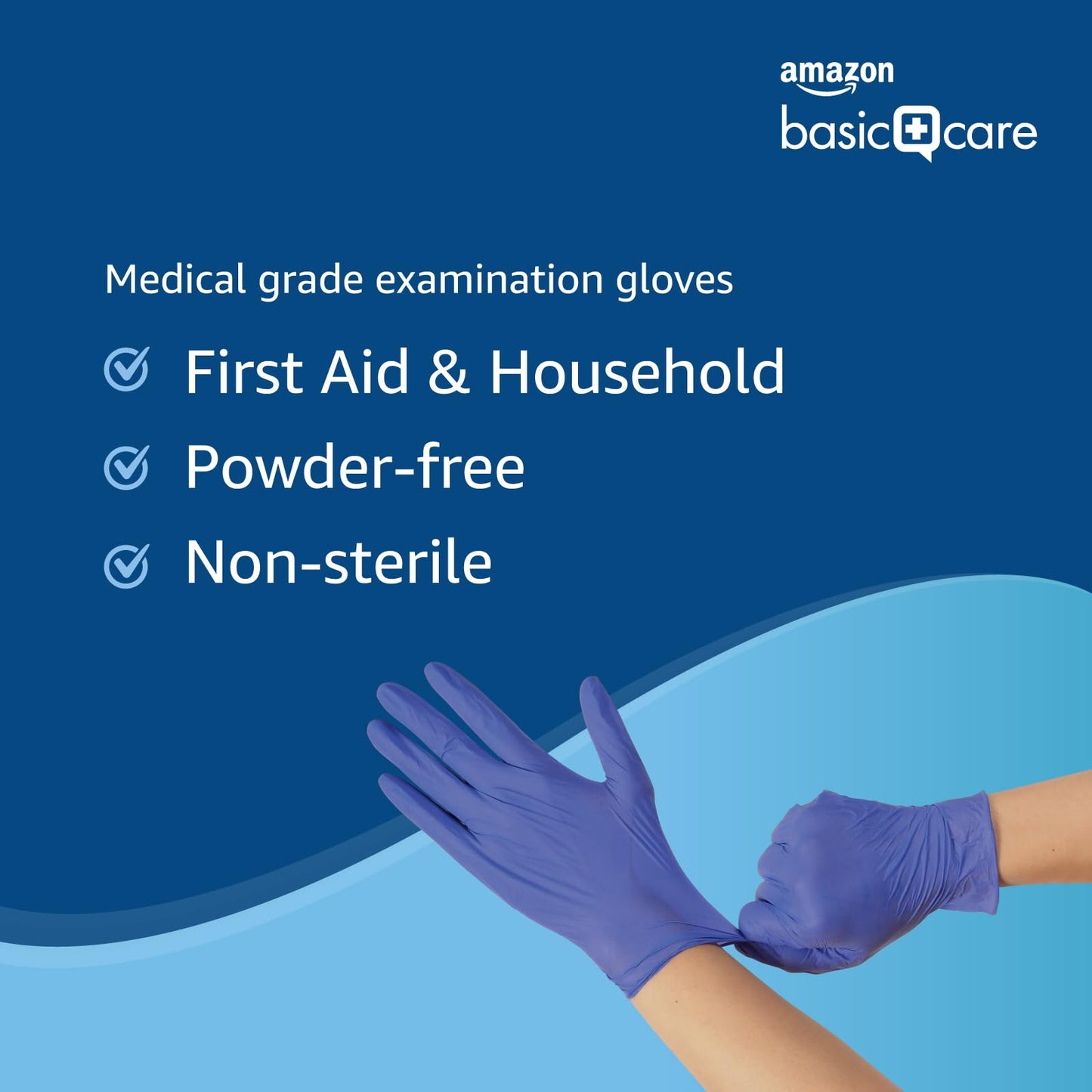 Amazon Basic Care Nitrile Blue Disposable Gloves, Powder-free, Size L, 100 Count (Previously Hevea Brand)