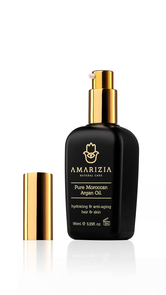 AMARIZIA Pure Argan Oil from Morocco / 100% Organic & Cold Pressed / Vegan & Cruelty- / Hair Moisturizer for Skin, Face, Beard & Nails/Anti-Aging & Wrinkle