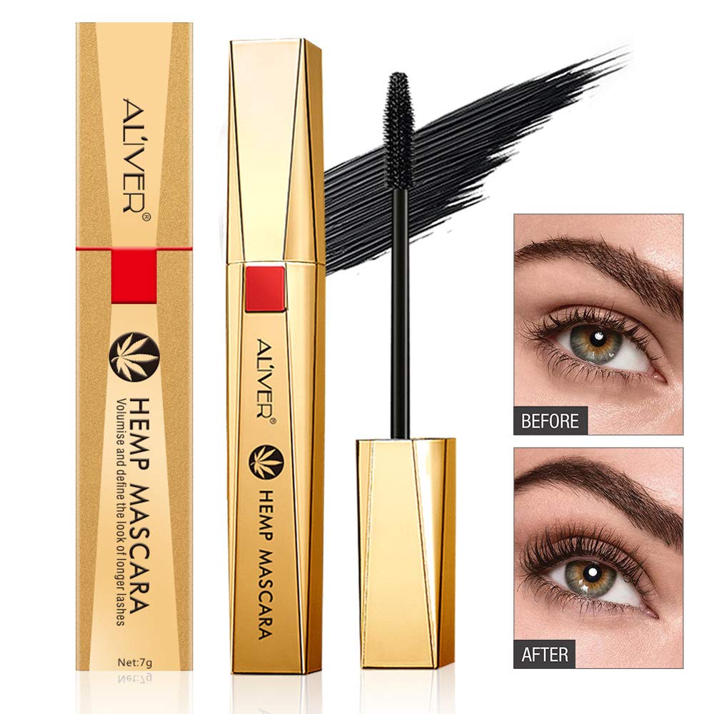 Aliver HEMP MASCARA Lash luxury infused Silk Fiber Long Lasting Curve Lengthening Mascara Volume And Thickening Mascara Dramatic Extension Smudge-proof Instant lash Enhancing Hemp Mascara Black