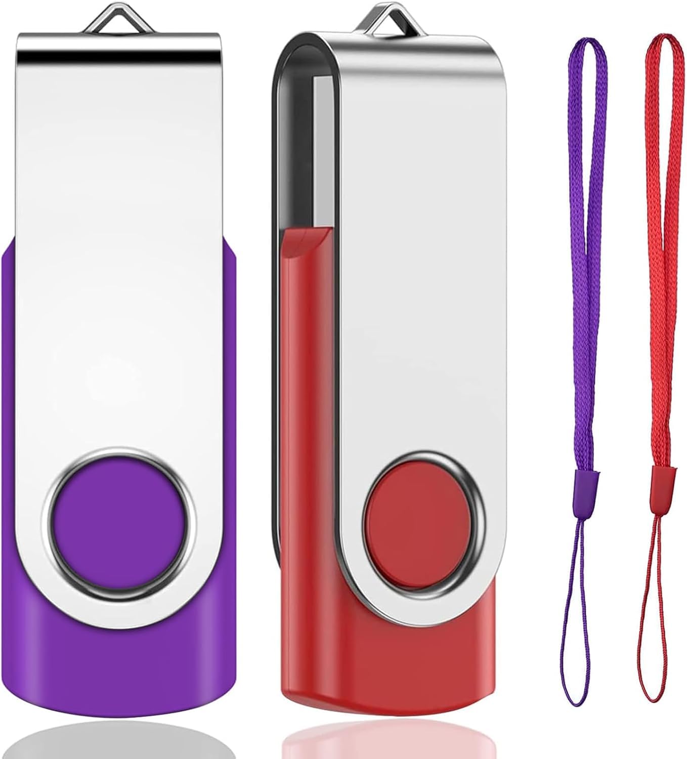 128GB USB Memory Stick 2 PACK USB 2.0 Flash Drive Pen Drive Swivel Design Photo USB Sticks Fold Storage (Red/Purple With Lanyard) 128GB B-2