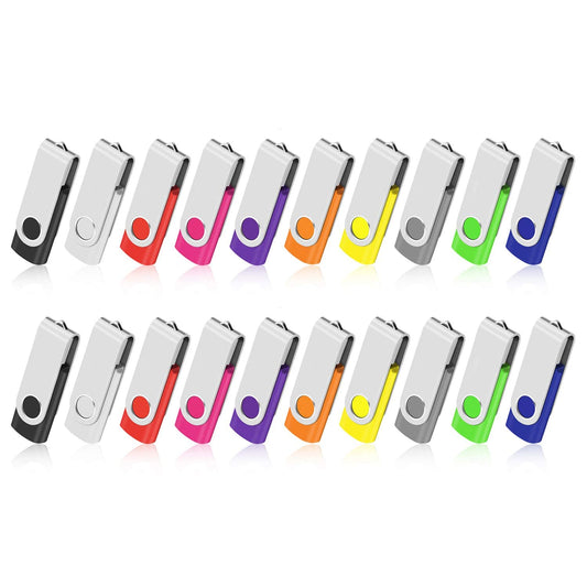 USB Stick, AreTop Memory Stick 1GB 20 Pack, Flash Drive 2.0 Swivel Thum Drive with Lanyard and LED Indicator, USB Flash Drive for PC/Laptop/Tablet Data Storage Multicolor