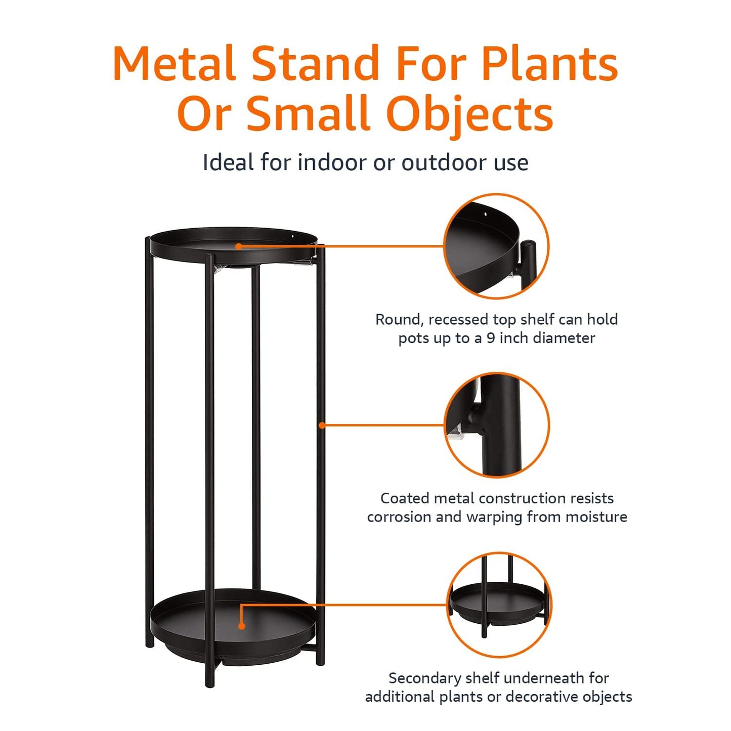 Amazon Basics Round Plant Stand made from Coated Steel for Indoor and Outdoor use, Black