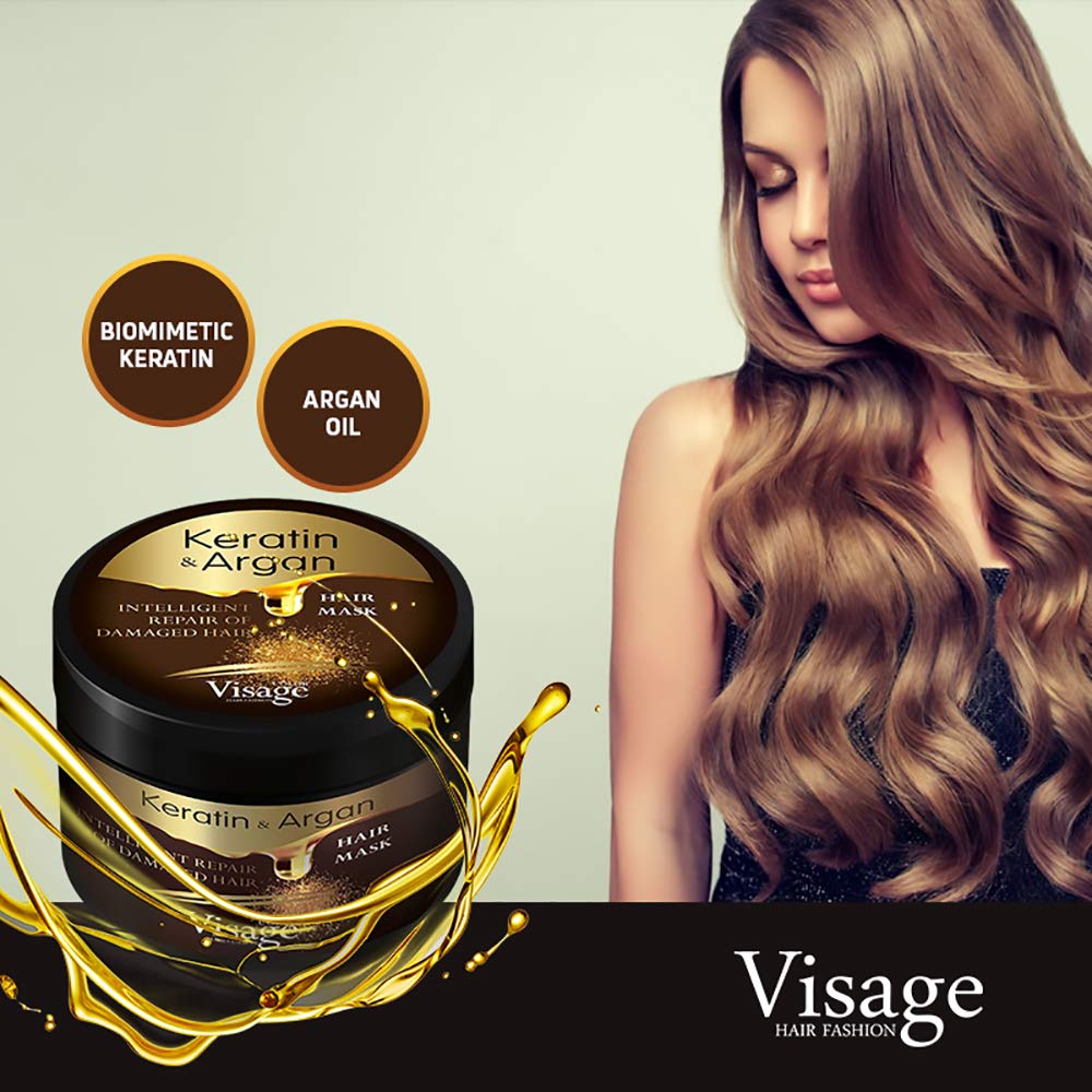 Visage Professional Hair Mask Argan Oil & Keratin | Hair Repair Treatment For Dry Damaged Hair | Hydrating And Nourishing | Deep Moisturising Hair Mask | Premium Hair Product 500Ml