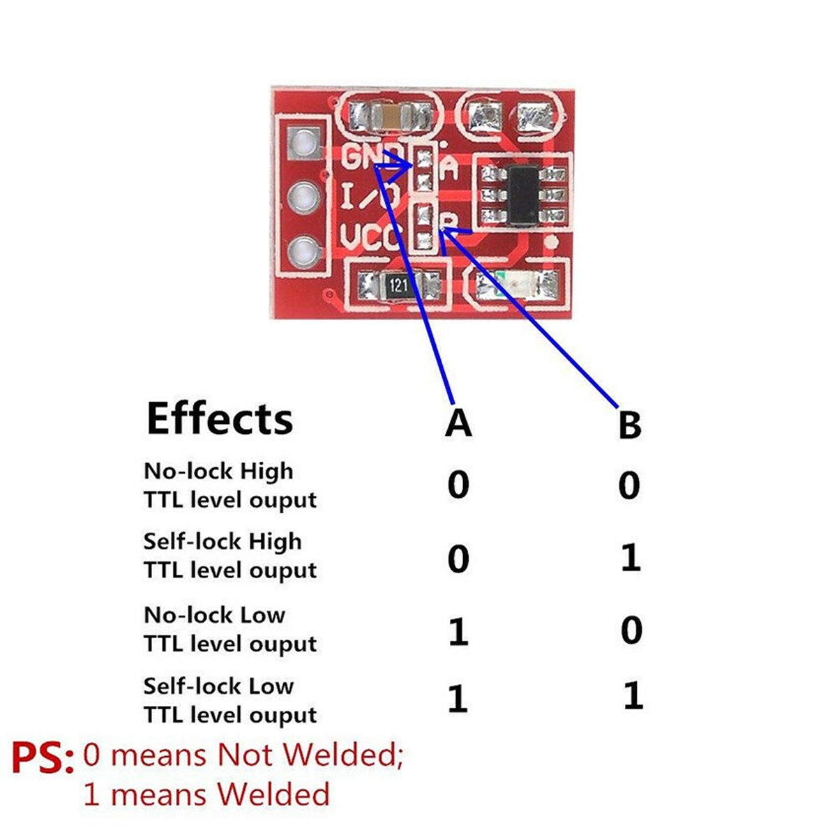 YOUMILE 20 Set TTP223 Capacitive Touch Switch Button Self-Lock Module for Arduino with 30 Pin Header Black, Yellow, Red Dupont line