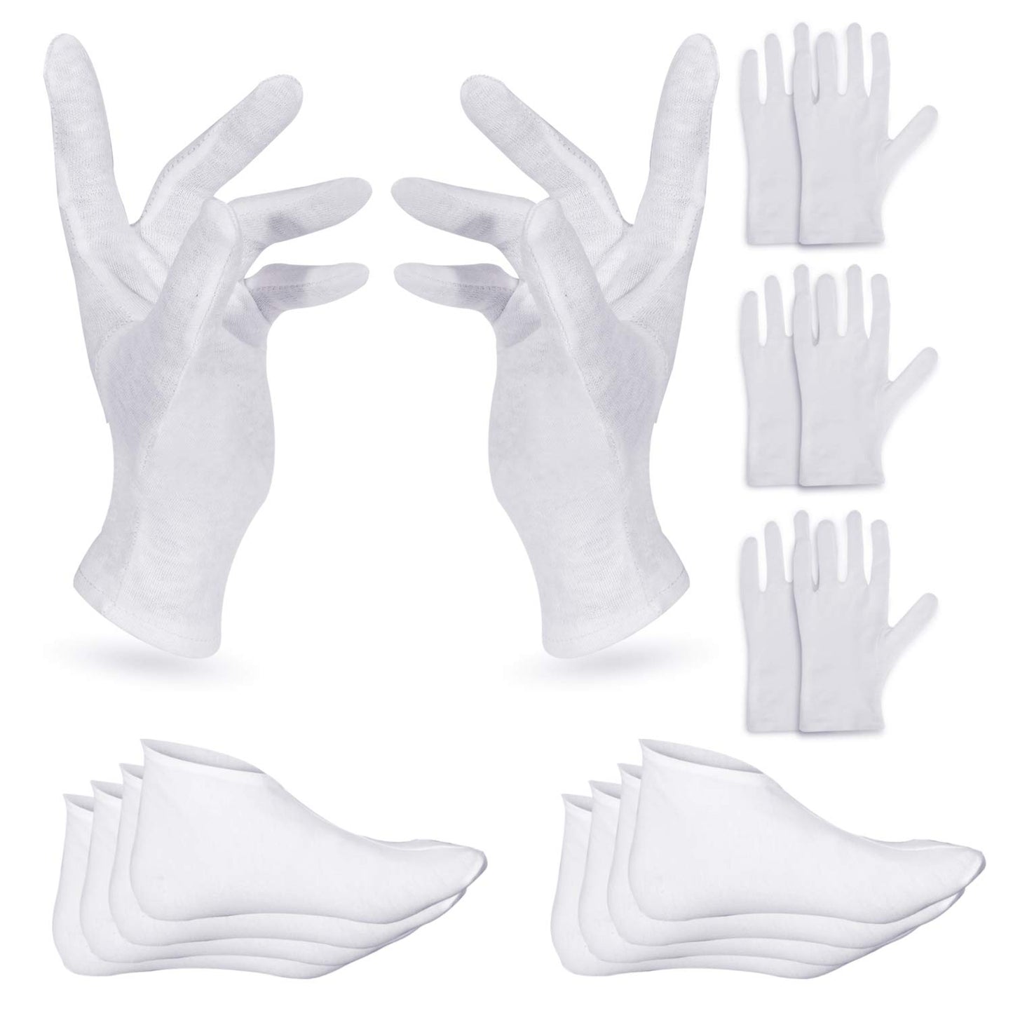 4 Pairs Moisturising Gloves and 4 Pairs Socks Nabance Moisturising Cotton Gloves Moisture Socks White Hand Gloves for Dry Hands Skin Care and Foot Spa(8 pairs/16pcs) 16 Count (Pack of 1)