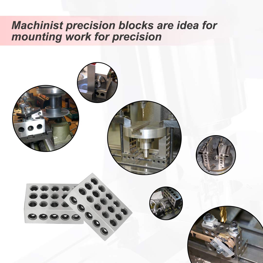 2Pcs 1-2-3 Precision Blocks Ultra Precision Blocks Set Matched Machinist 123 Hardened Milling Tool 23 Holes