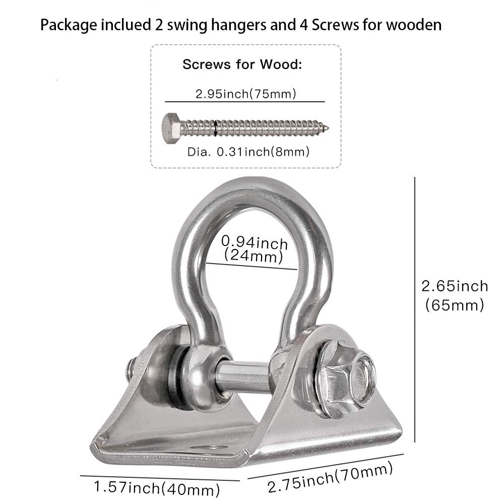 Waremaid Set of 2 Heavy Duty 180° Swing Hangers, Stainless Steel Swing Hook for Ceiling Wooden Porch Swing Hanging kit Playground Gym Rope Boxing Bag Hammock Chair Yoga Mount 1000 lb Capacity 2 Pack 180° Swing Hanger