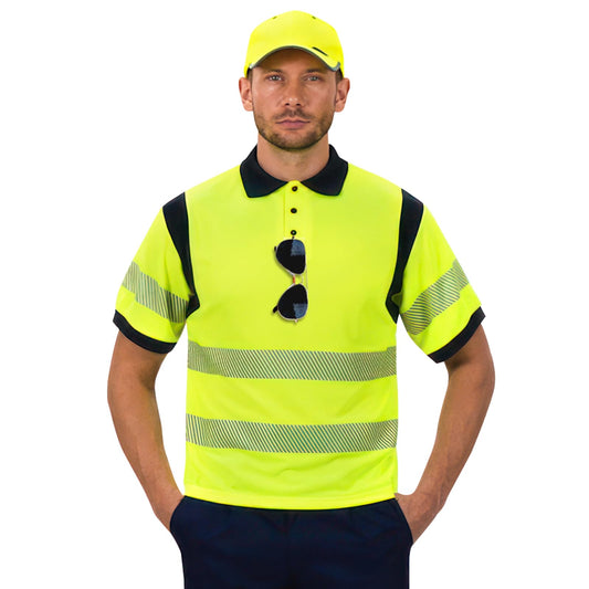 AYKRM High Vis Visibility Short Sleeve Polo T Shirt hi vis t Shirts Hi Vis High Viz Visibility Short Sleeve Safety Work hi vis t Shirt M Plus Yellow